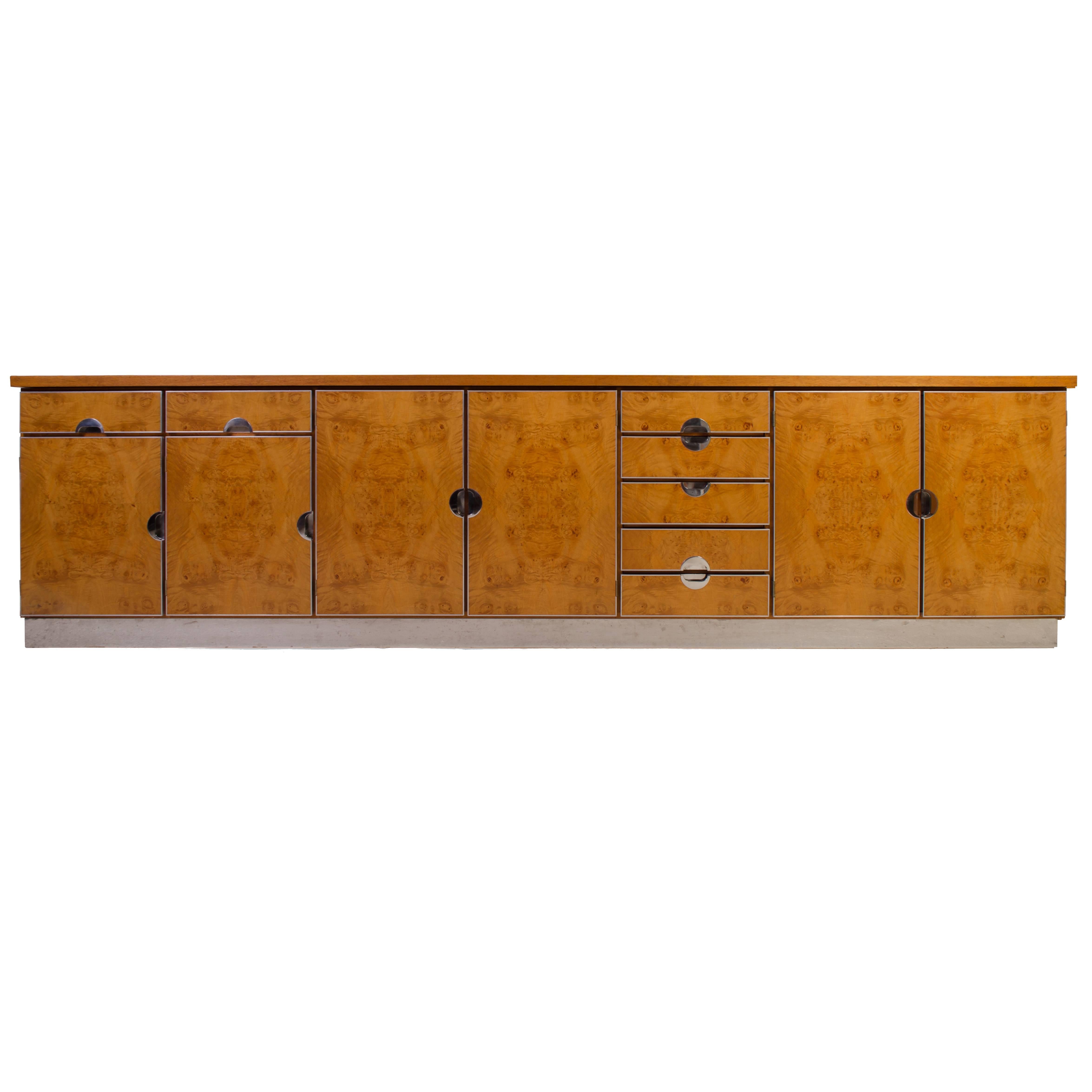 Custom German Burlwood and Steel Credenza