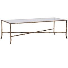 Mid-Century Gilt Faux Bamboo Coffee Table, in the Style of Bagues Mid-Century Gilt Faux Bamboo Coffee Table, in the Style of Bagues