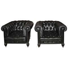 Antique Pair of Chesterfield Leather Tufted Club Seats