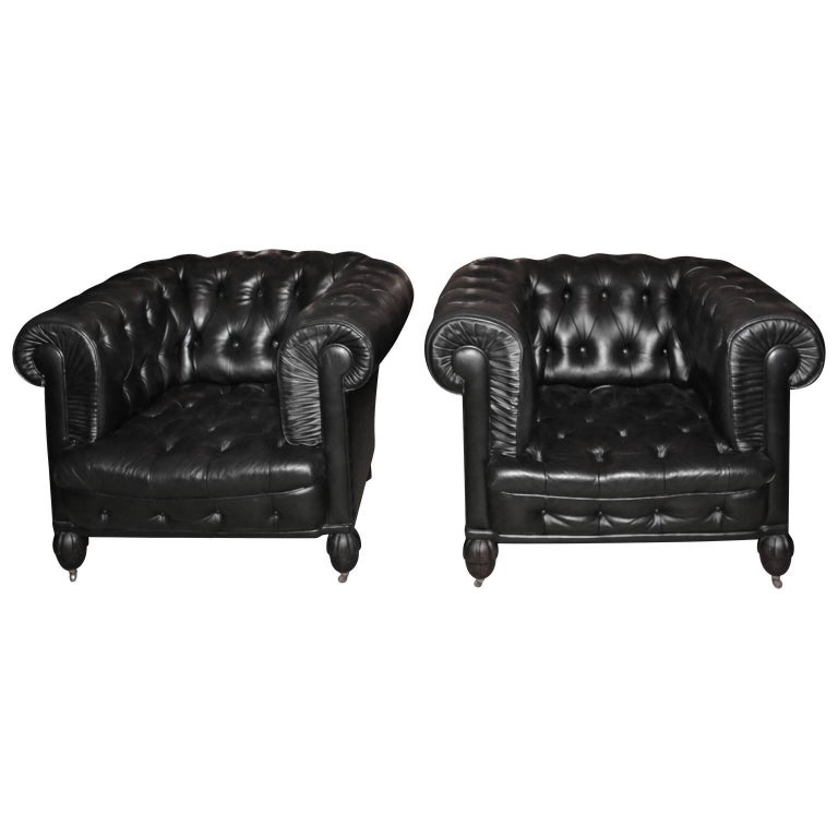 Pair of Chesterfield Leather Tufted Club Seats at 1stDibs