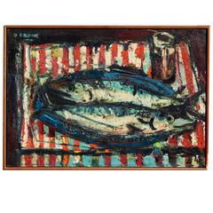 Robert Frame California Modernist Still Life Painting "Fish and Wine"