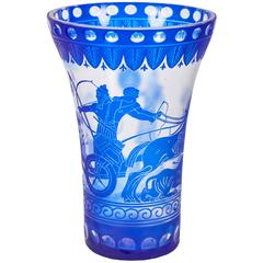 Bohemian Cameo Vase with Blue Etches