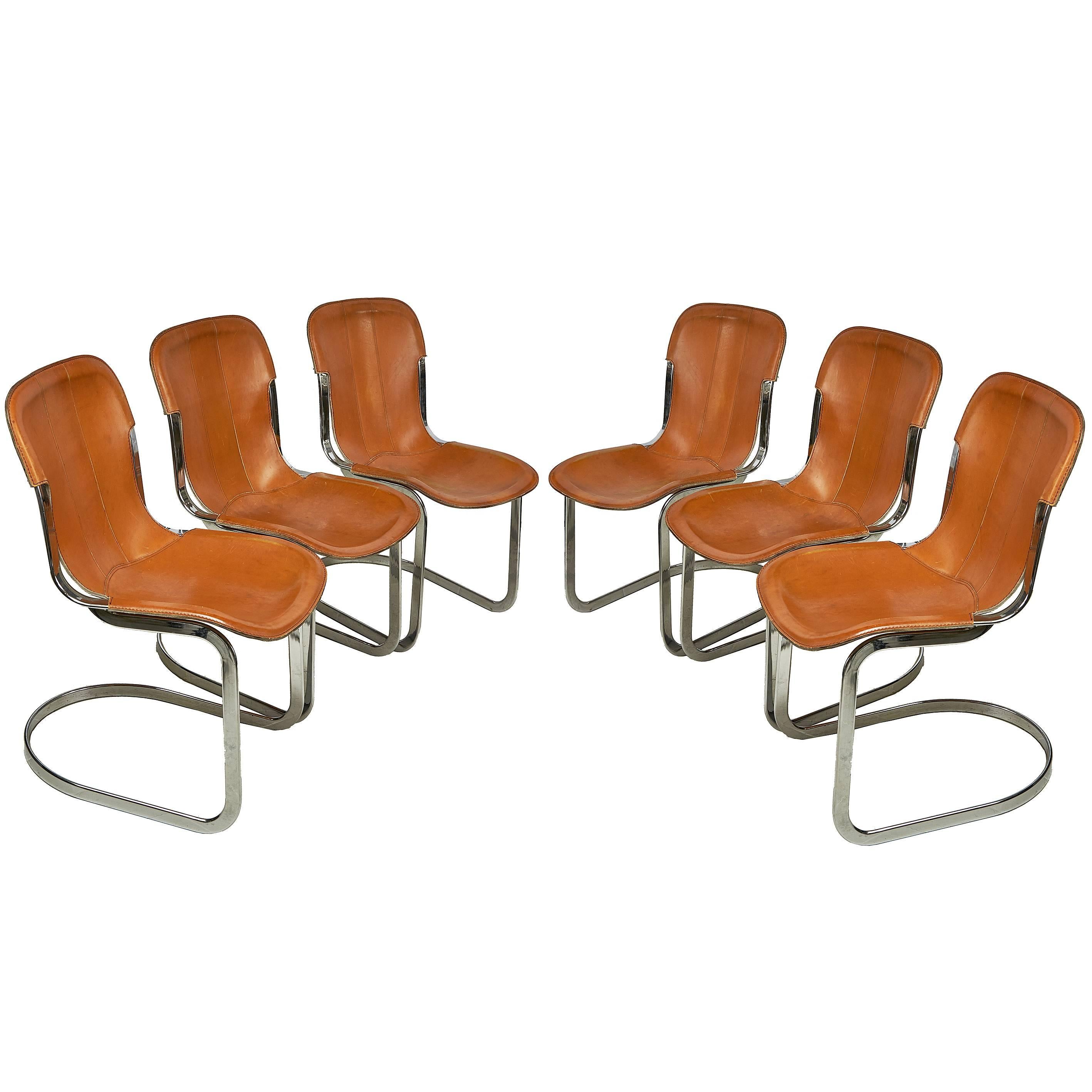 Set of Six Cidue Chrome and Leather Chairs, circa 1970