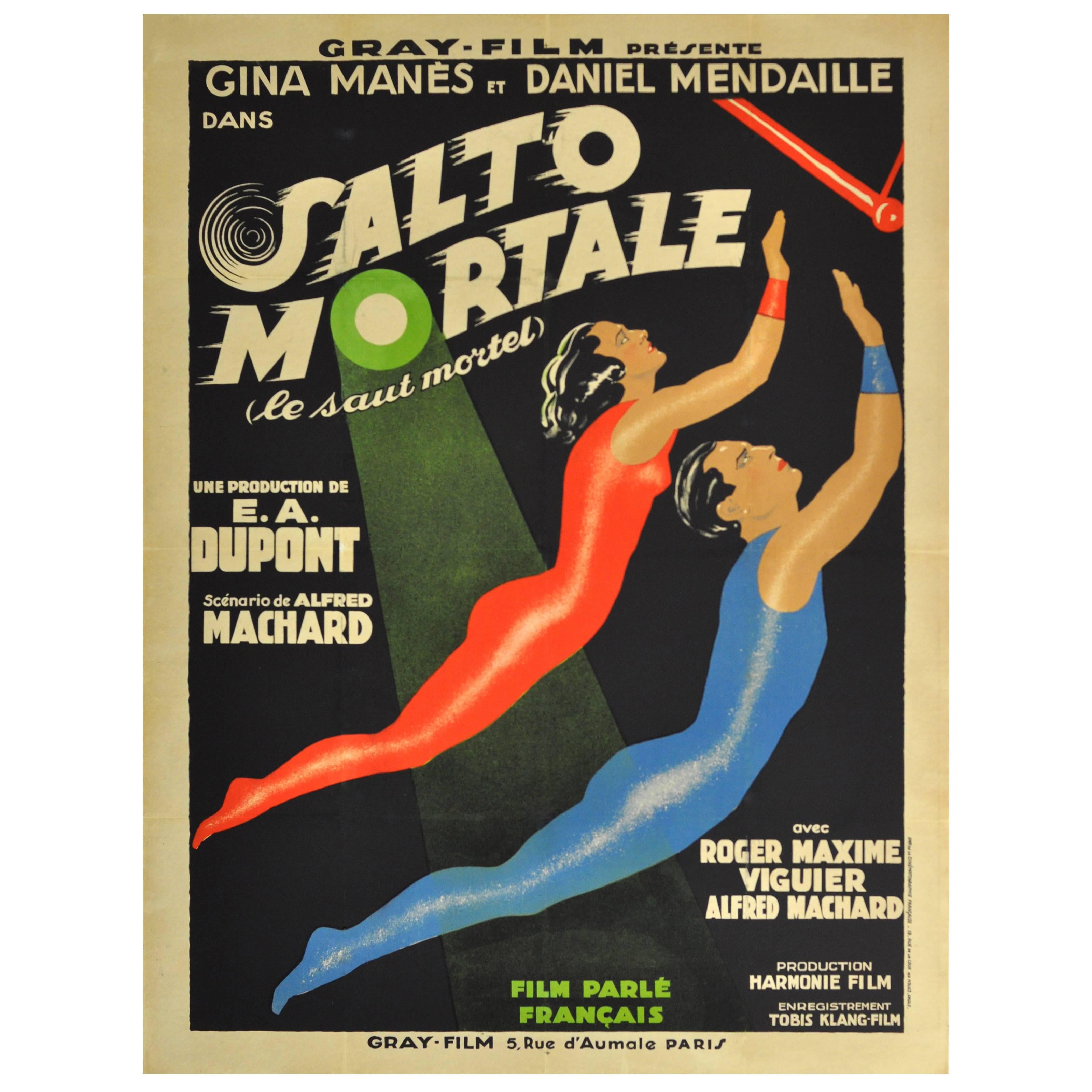 Original Vintage Art Deco Circus Movie Poster Salto Mortale Trapeze Fatal Leap