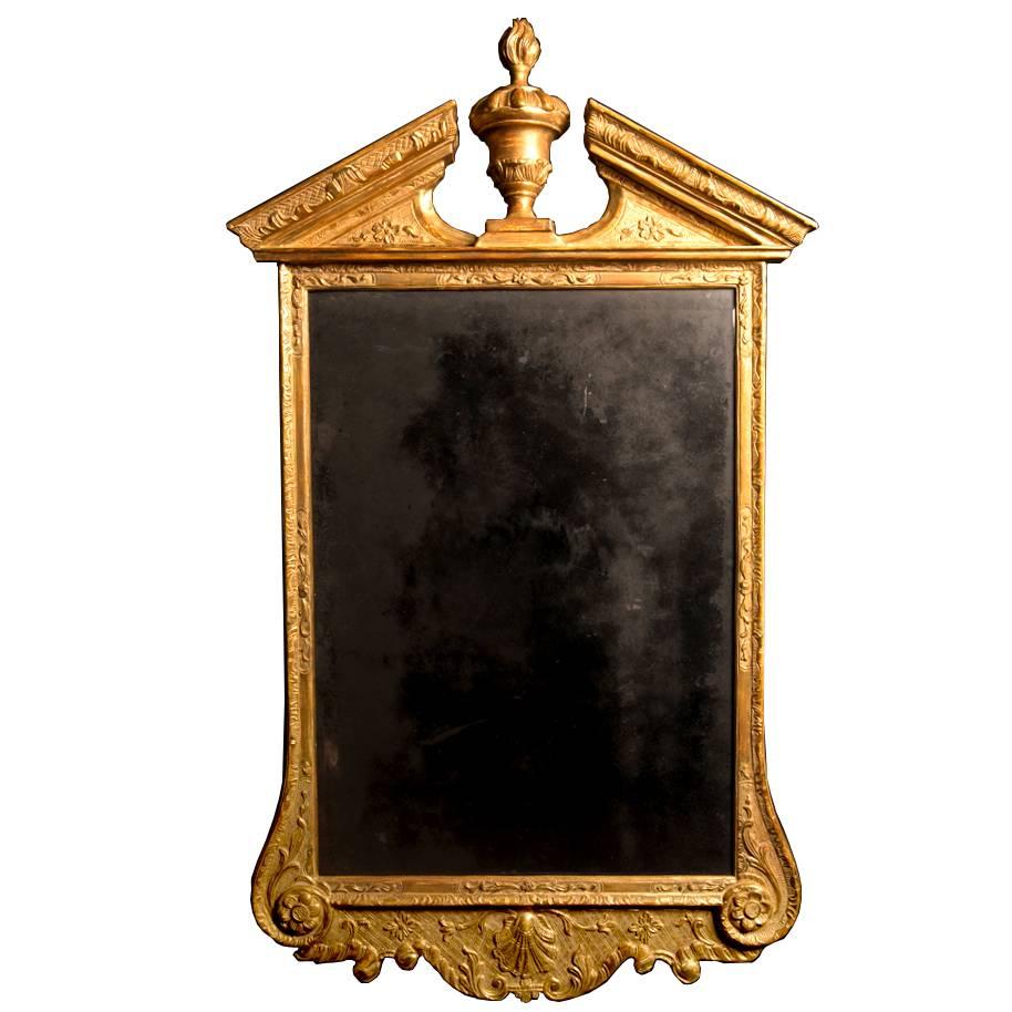 King George II Carved Giltwood Pier Mirror Original Vauxhall Plate, 18th Century