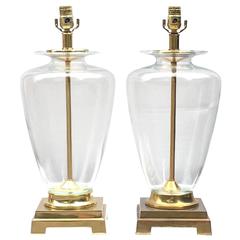 1960s Tyndale Glass and Brass Urn Lamps, Pair