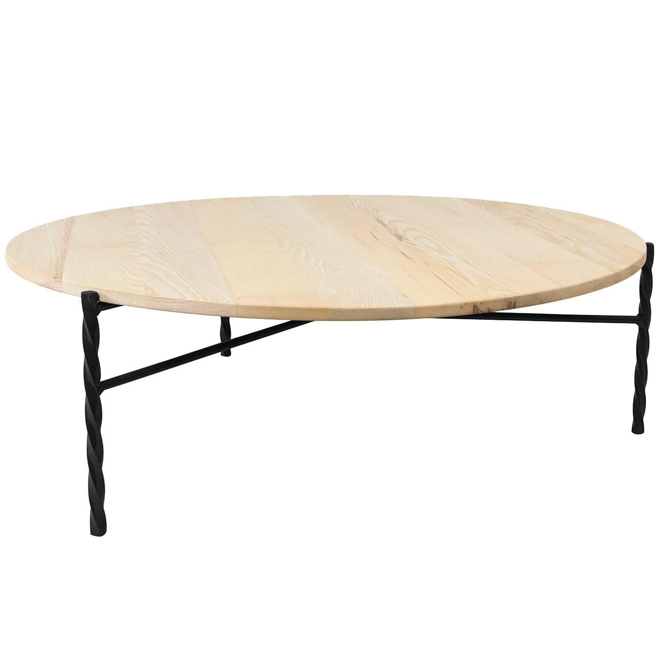 Table basse Von Iron de Souda, plateau en frêne naturel, fabriqué sur commande