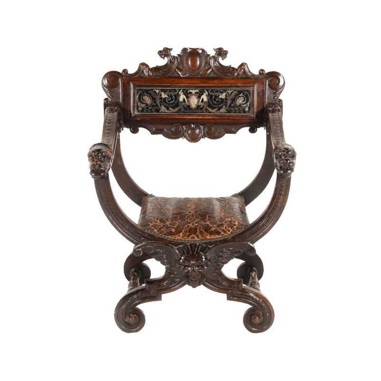 Antique Carved-and-inlaid 19th Century Italian Savonarola Chair at ...