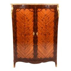 French Inlaid Marble-Top Two-Door Armoire