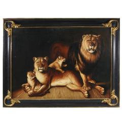 Magnificent Large Oil on Canvas Lions Painting Original