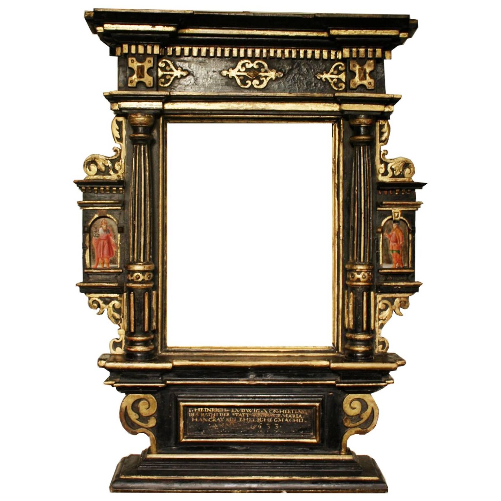Very Rare 17th Century Tabernacle Frame Mounted as Mirror, Germany, Dated 1633