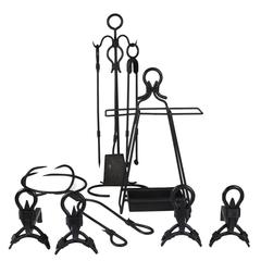 Jacques Adnet Large Fireplace Set with Andirons, French, circa 1950 6