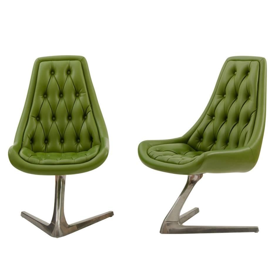 Pair of Mid-Century Avocado Green Chromcraft Chairs, circa 1960s