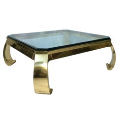 1970s Asian Inspired Brass and Glass Coffee Table