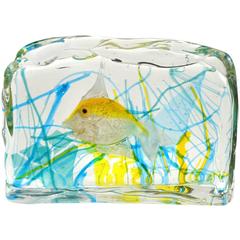 Cenedese Murano Yellow Gold Fish Italian Art Glass Aquarium Block 9