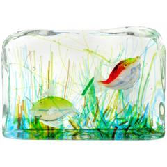 Cenedese Murano Yellow Red Gold Fish Italian Art Glass Aquarium Block 11