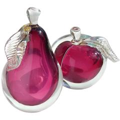 Murano Sommerso-Obst-Buchstützen aus rotem italienischem Kunstglas von Alfredo Barbini