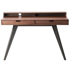 Contemporary Walnut and Wenge Veneer Writing Desk with Two Drawers