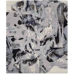 'Montage_Grey' Hand-Knotted Tibetan Contemporary Abstract Rug Wool & Silk