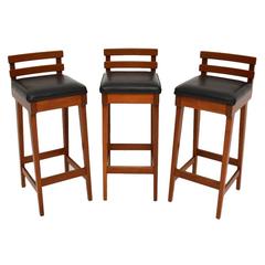 Set of Three Danish Teak Bar Stools by Erik Buch for Dyrlund, Vintage, 1960s