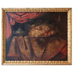 17th Century Oil on Canvas, Still Life with Grapes, Pomegranates and Peaches