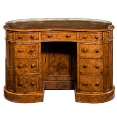 19th Century Burr Walnut Kidney Shaped Desk