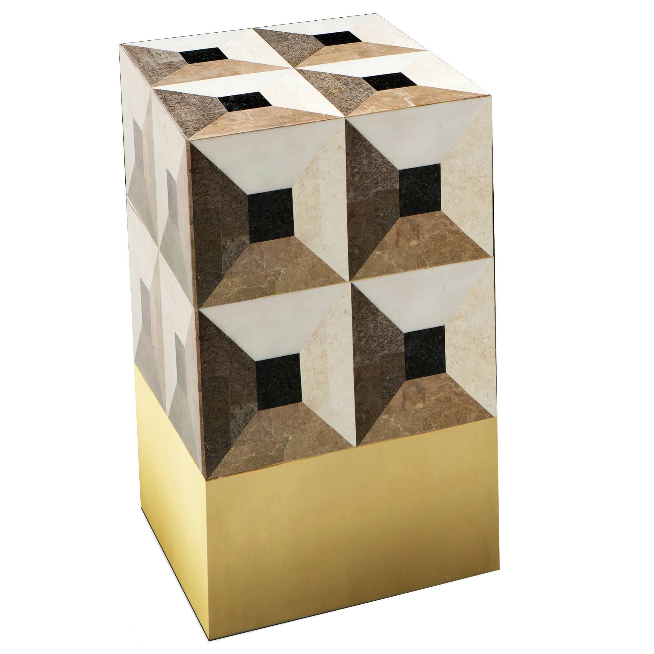 Moonlight Kaleidoscope Side Table in Marble Marquetry For Sale