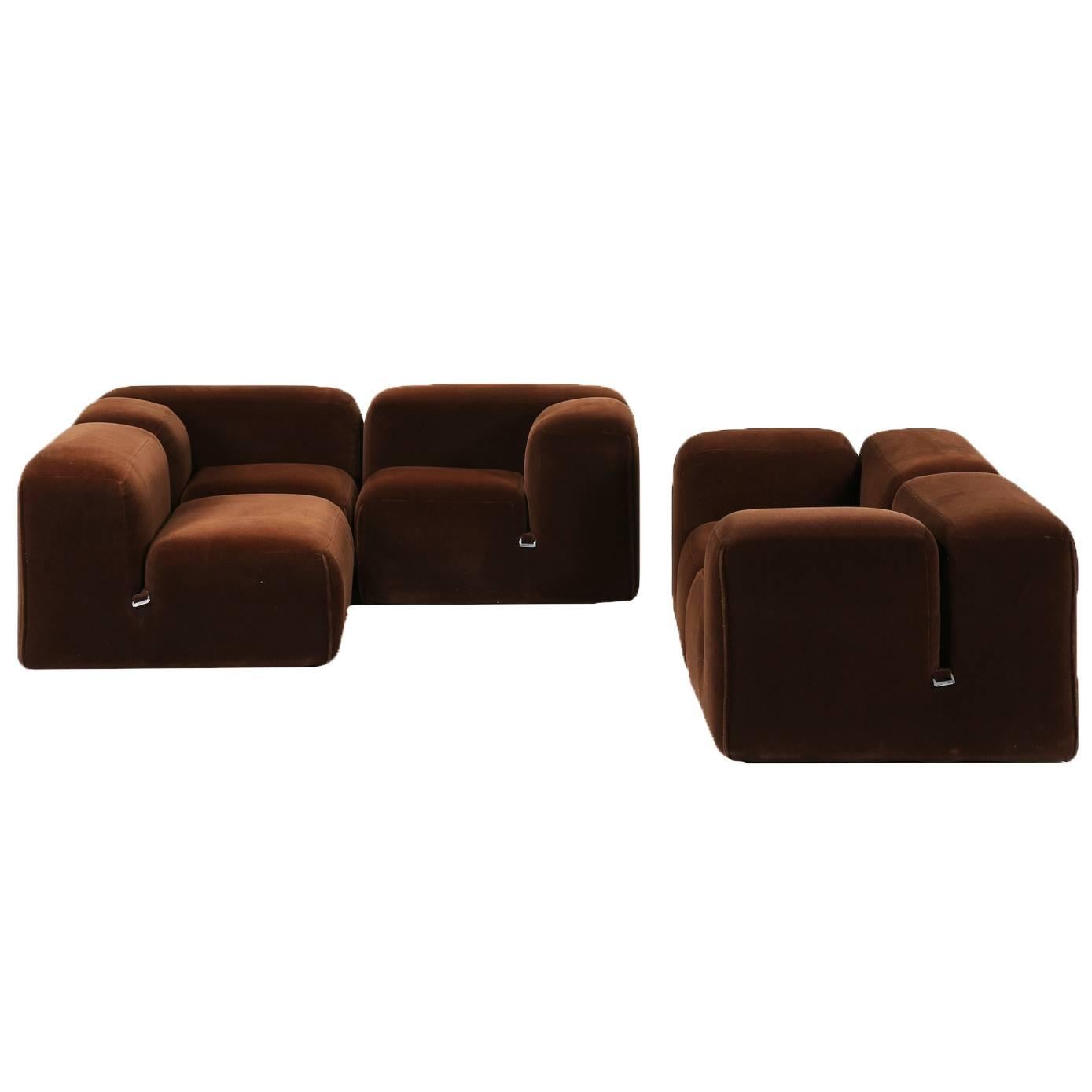 Mario Bellini, Dark Brown Velvet "Le Mura" Sofa Range, Cassina Spa, 1972