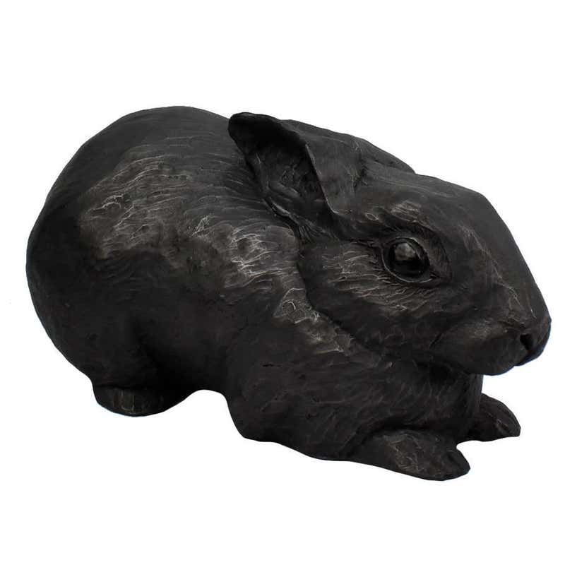 Black Resin Rabbit Black Gesso and Raw Graphite Resin Sculpture of a Pygmy Rabbit by Darla ...