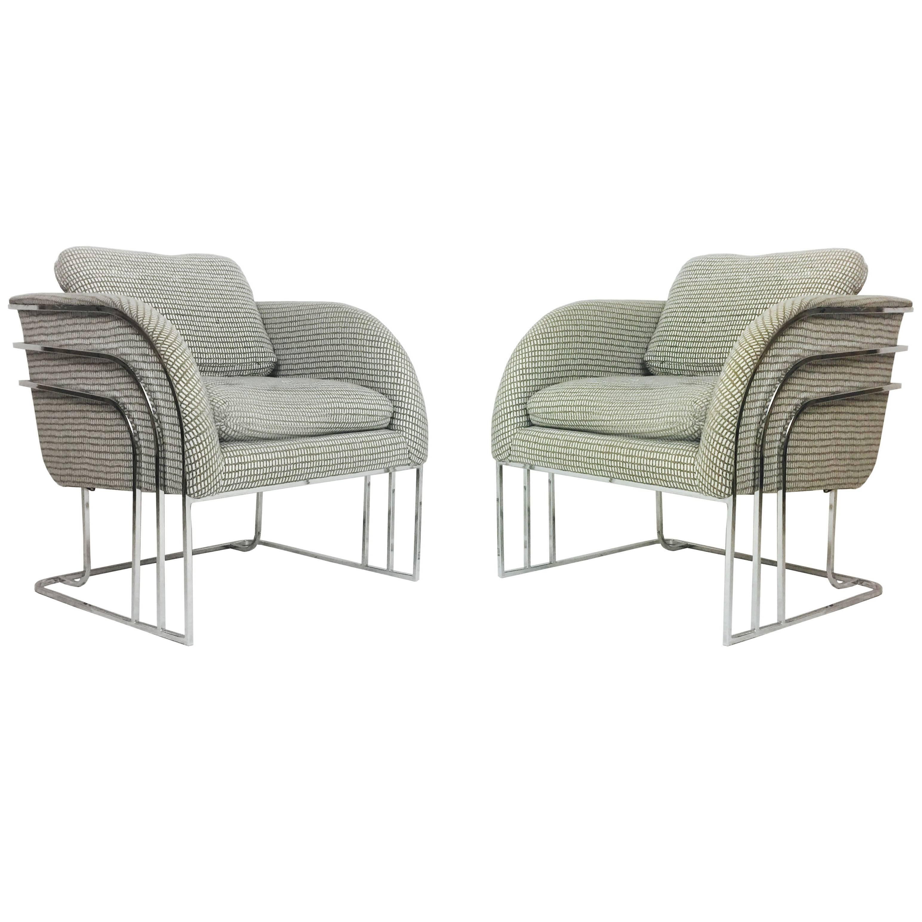 Pair of Deco Style Chrome Chairs by Milo Baughman