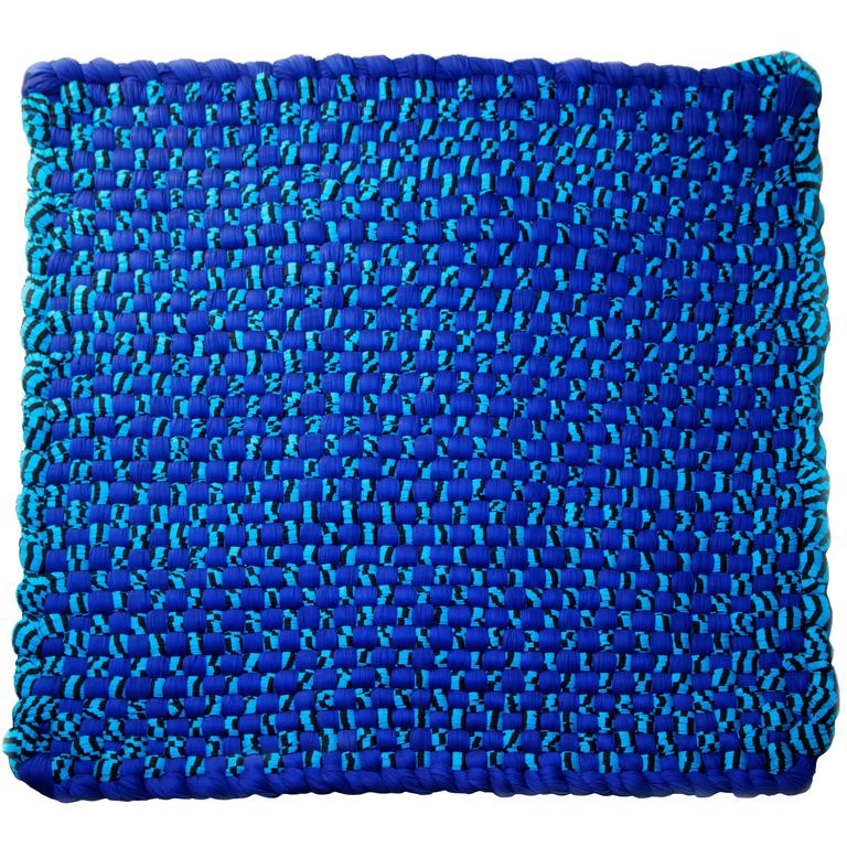 Blue 'Potholder' Rug in Woven Rayon Jersey by WW3 For Sale ...