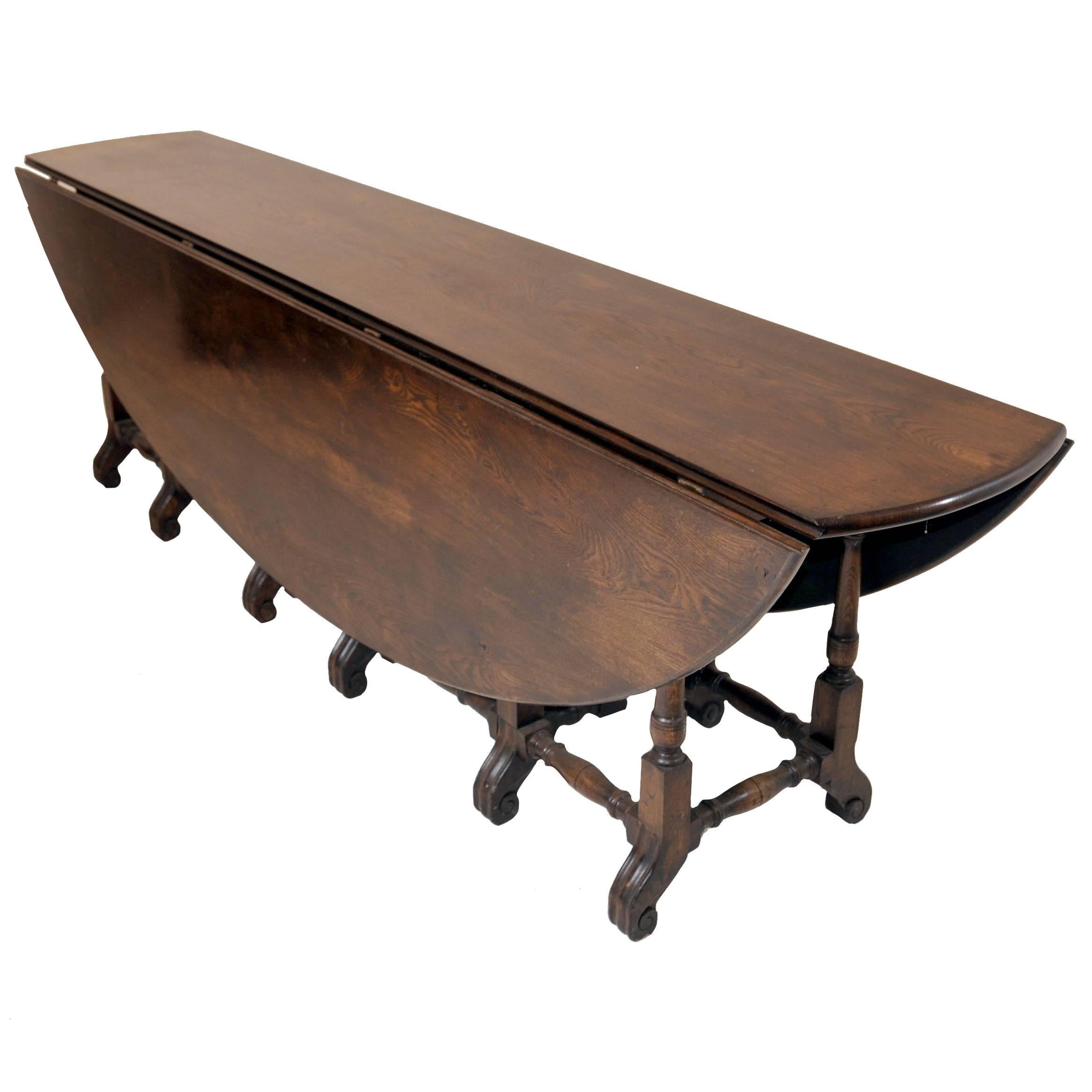 Large Victorian Style Oak Wakes Oval Table Extending Refectory For Sale