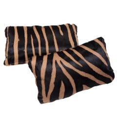 Contemporary Zebra Stencil Cowhide Hair Lumbar Pillow, 100% Feather Filled