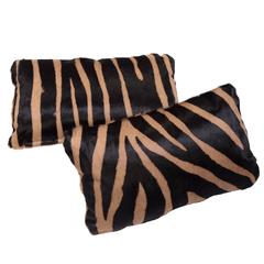 Contemporary Zebra Stencil Cowhide Hair Lumbar Pillows, 100% Feather Filled