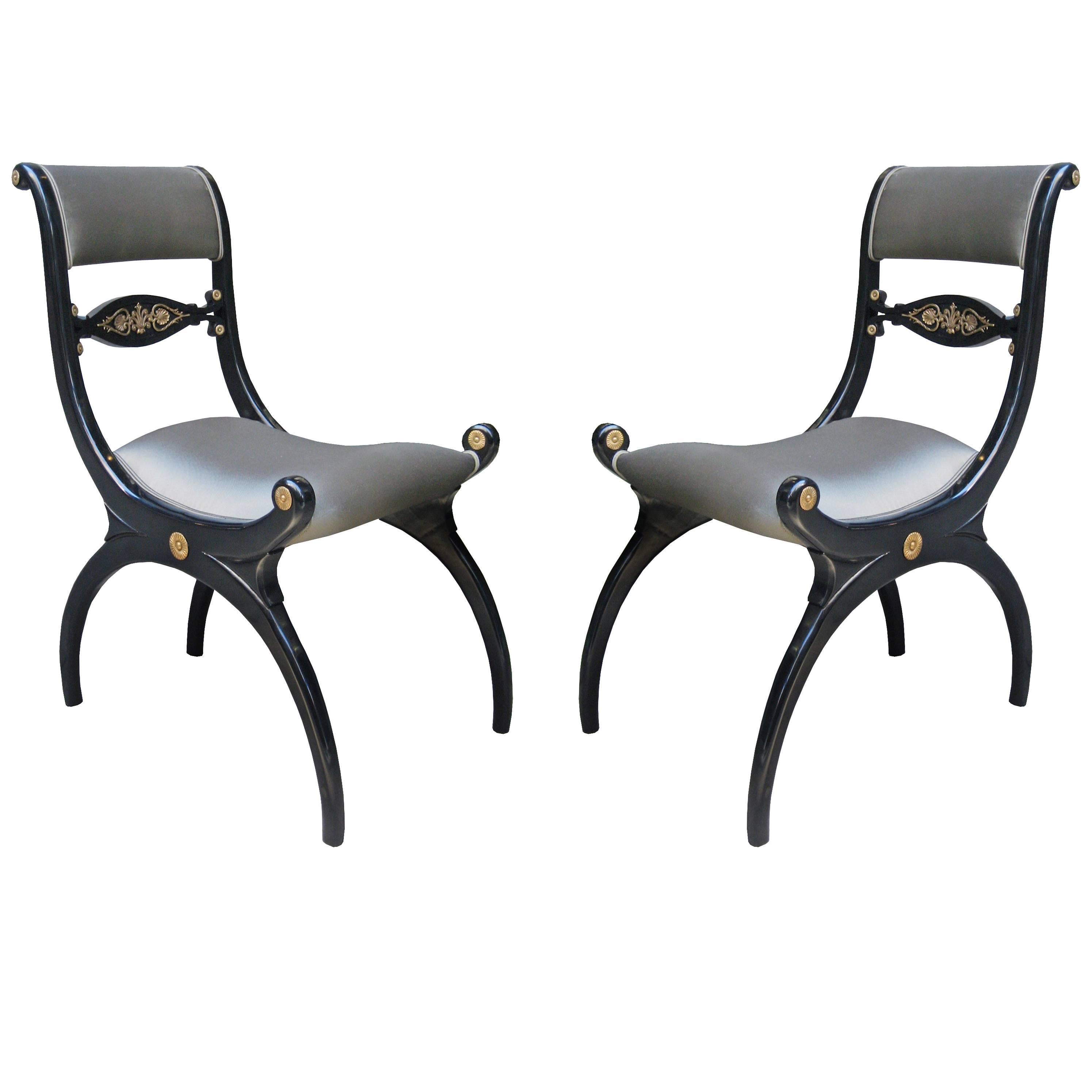 Fine Pair of Regency Ebonized Side Chairs