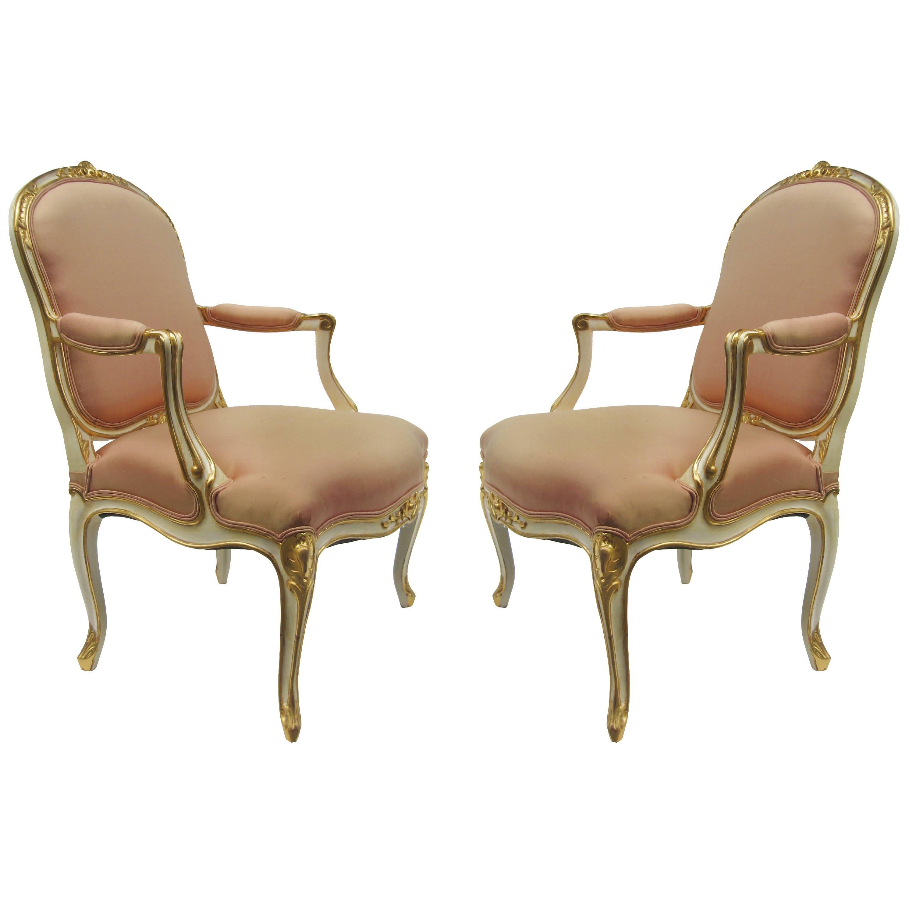 Fine Pair of Louis XV First Revival Armchairs For Sale