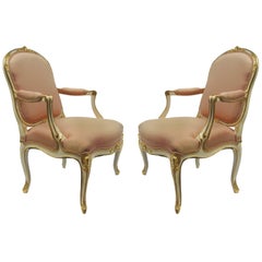 Antique Fine Pair of Louis XV First Revival Armchairs