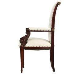 Finely Winged Figural Carved Mahogany Neoclassical Revival Armchair, circa 1870