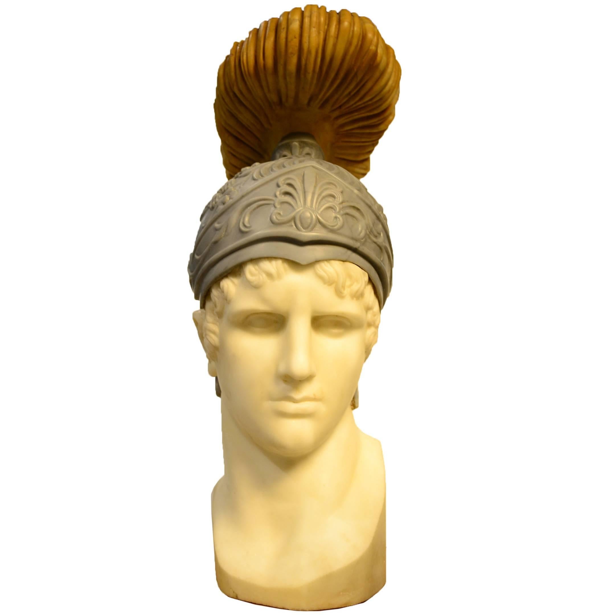 Italian Carved Multicolor Marble Bust of a Roman Warrior