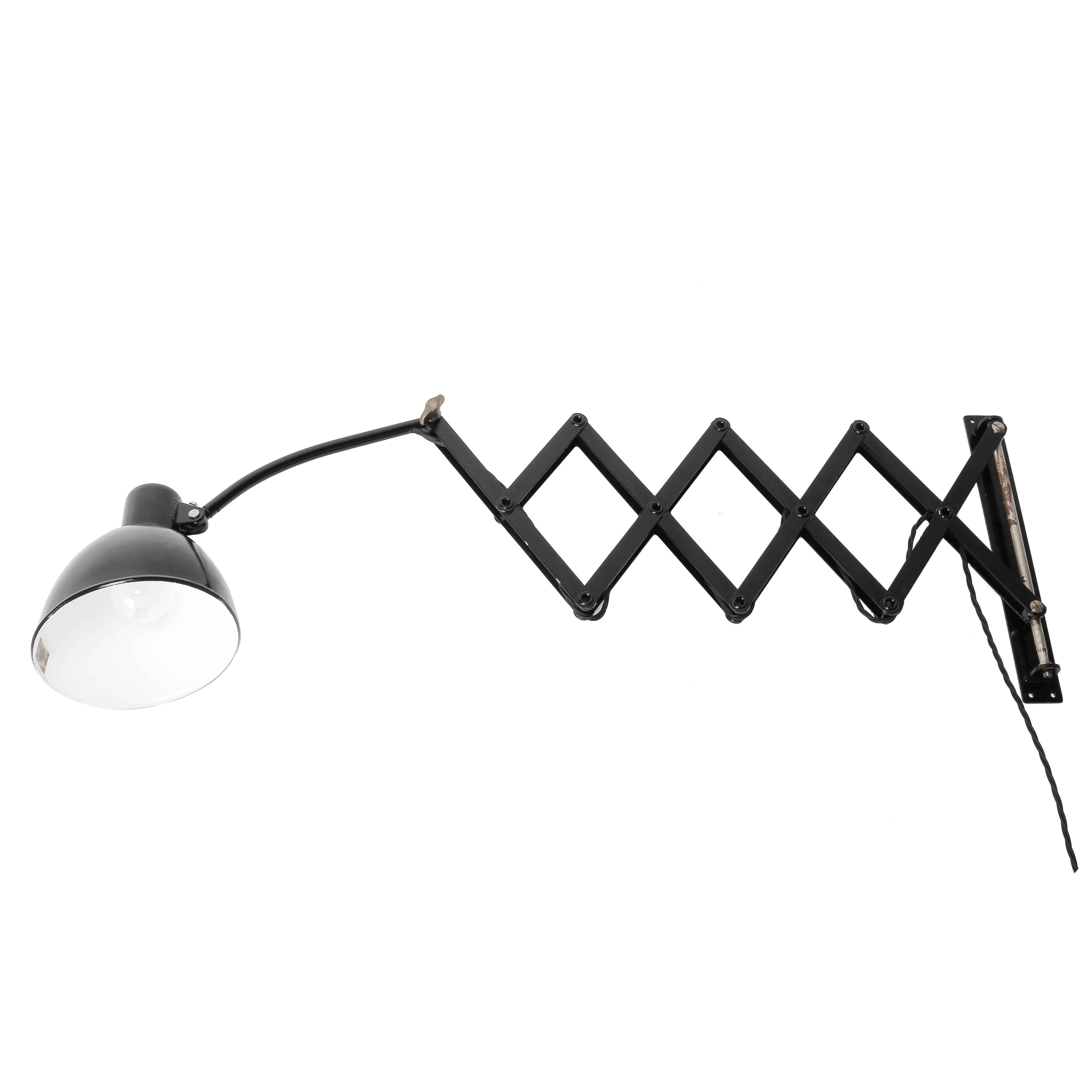 Swiss BAG Turgi Scissor Wall Lamp Black Metal, 1930s