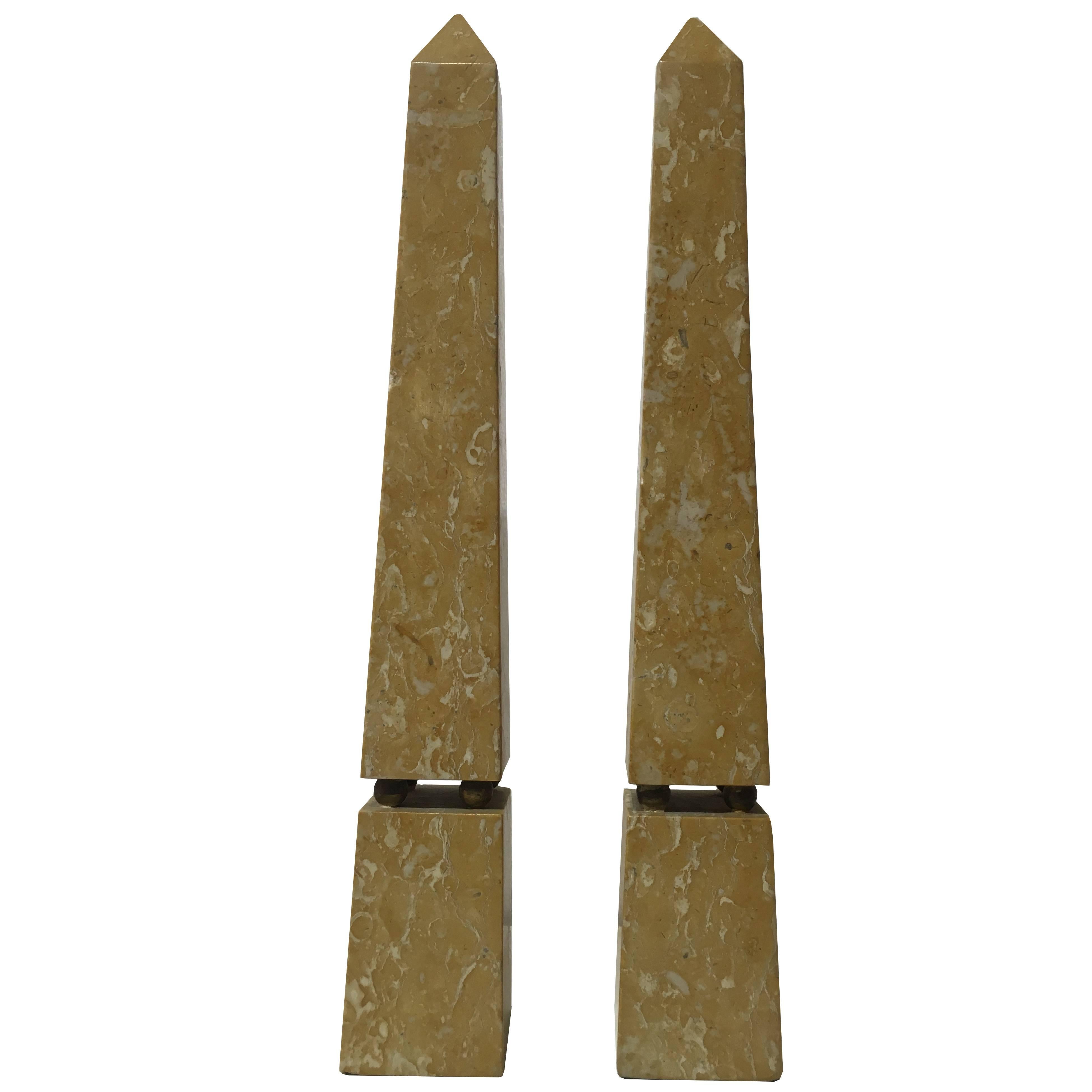 Pair of Sienna Marble Obelisks For Sale