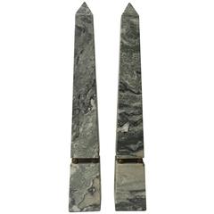 Pair of Green Striated Marble Obelisks 8