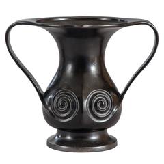 Antique A Rare Japanese Patinated Bronze Vase with Flying Handles