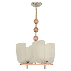 Murano Two-Light Chandelier with Copper Accents & Conical Frosted Glass Globes