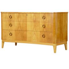 1950s Scandinavian Elm Concave Low Chest of Drawers