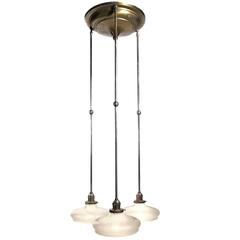 Elegant Three-Light Vaseline Glass Chandelier 9