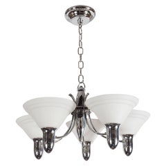 Art Deco Machine Age Chrome and Glass Bullet Chandelier with Linear Detailing