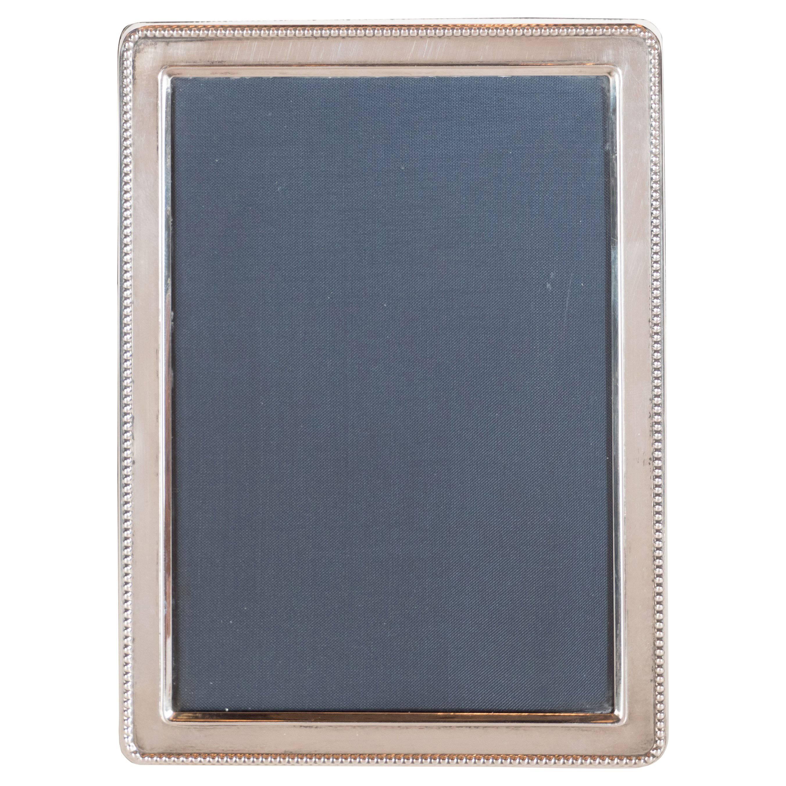 Mid-Century Modernist Sterling Silver Photo Frame with Beaded Detail Border
