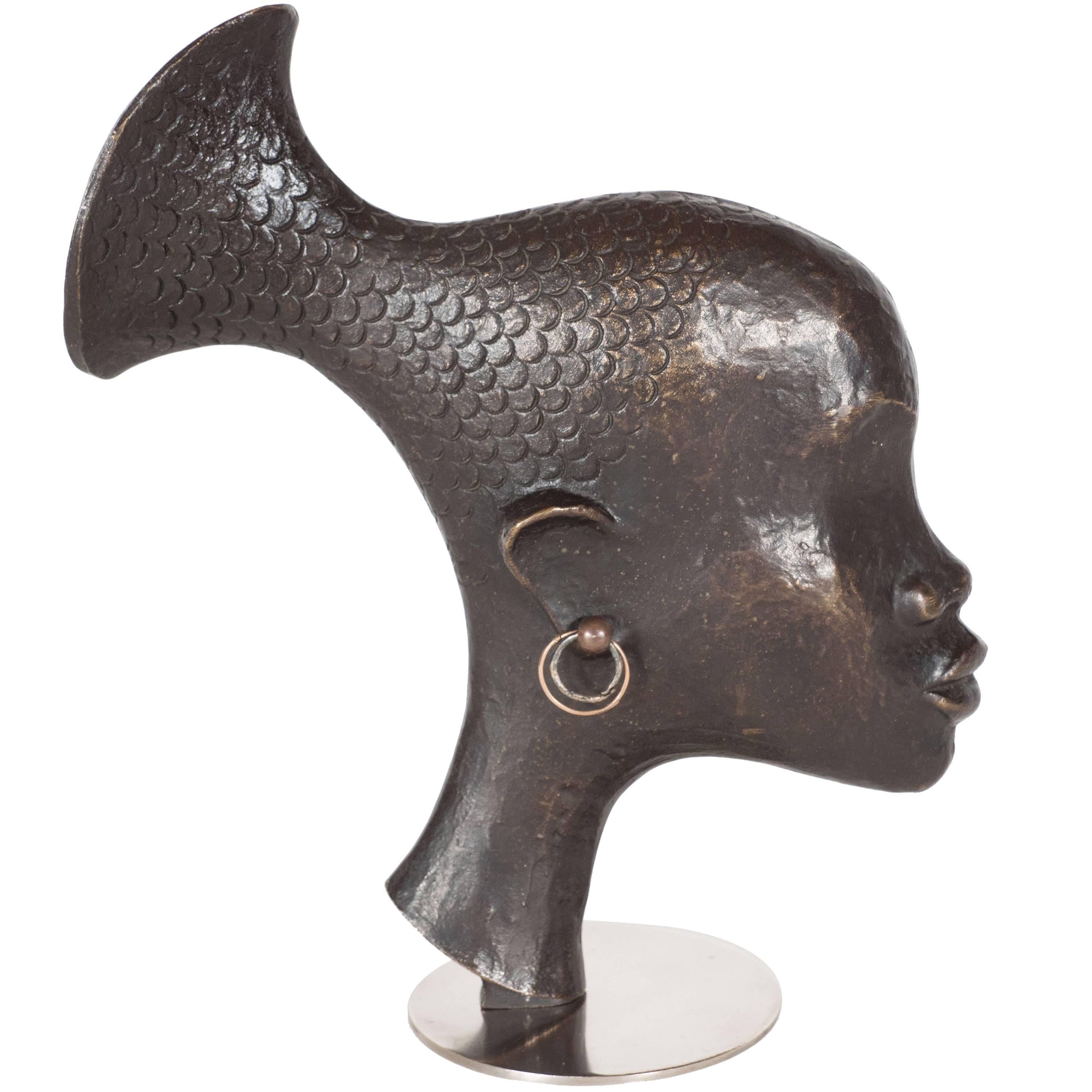 Mid-Century Patinated Bronze of African Woman by Hagenauer