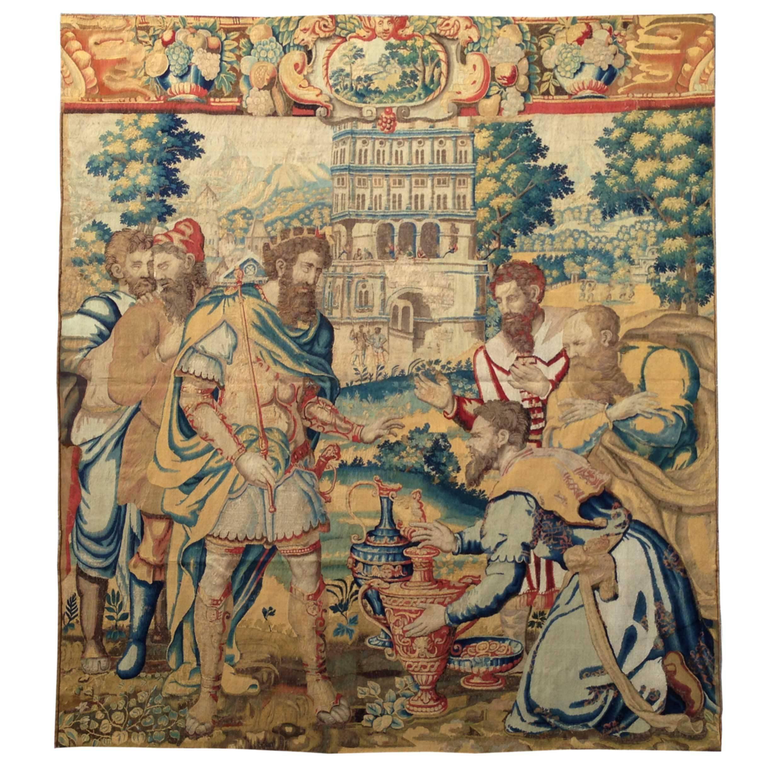 Tapestry of Brussels, 16th Century, King Franc Clovis I, and the Soisson Vase For Sale